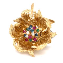 Broche de Robert Altman con forma de flor articulada, de oro amarillo de 14k y una gema de 1,1 ct. ¡Precioso!