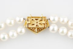 Gorgeous Double-Strand Pearl Necklace w/ Amazing Ballerina Cut 18k Gold Clasp!