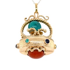 18k Yellow Gold Victorian-Style Swivel Fob Pendant / Charm with Multi Gemstones
