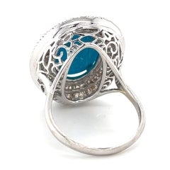 18k White Gold Turquoise Solitaire Ring w/ 2 cts Ballerina Dimaonds Size 9.25