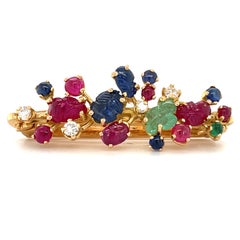 18k Yellow Gold Carved Gemstone and Diamond Tie Clip 1-1/2" 8.60g