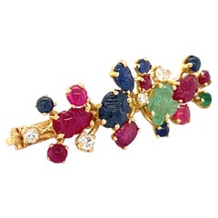 18k Yellow Gold Carved Gemstone and Diamond Tie Clip 1-1/2" 8.60g