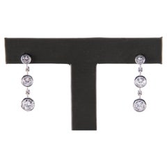 3-Stone Diamond Bezel Set 1.80 carat 14k White Gold Drop Dangle Earrings