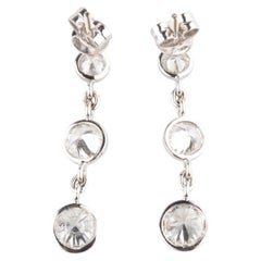 3-Stone Diamond Bezel Set 1.80 carat 14k White Gold Drop Dangle Earrings