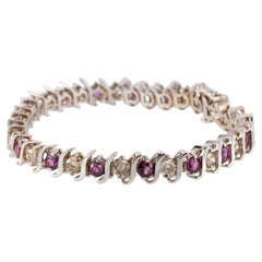 Bracelet à maillons en forme de « S » en or blanc 14 carats, avec diamants et rubis – taille 7,25 pouces – Un cadeau pour elle !