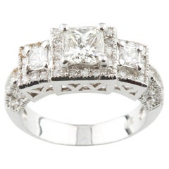 1.70 Carat Princess Cut Diamond 3 Stone 18k White Gold Engagement Ring Size 6.75