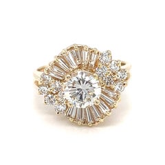 14k Yellow Gold Appx 1.9 CTW Round Diamond Ring w/ Ballerina Setting Size 6.5