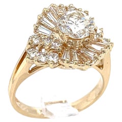 14k Yellow Gold Appx 1.9 CTW Round Diamond Ring w/ Ballerina Setting Size 6.5