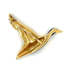 18k Yellow Gold Diamond and Enamel Mallard Duck Brooch Gorgeous!