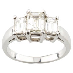 1.77 Carat Emerald Cut Diamond 3-Stone 14k White Gold Engagement Ring Size 6