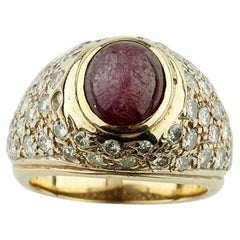 14k Yellow Gold Star Ruby and Diamond Dome Ring Size 5.75 TCW = 2.50 ct