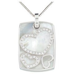 14k White Gold Mother-of-Pearl and Diamond Heart Pendant w/ 17" Chain
