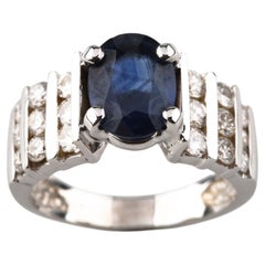 2.14 carat Blue Sapphire Solitaire and Diamond 14k White Gold Ring Size 7