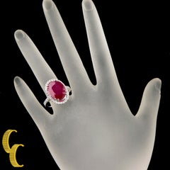 Ruby Solitaire 14k White Gold Cocktail Ring w/ Diamond Accents Size 7 TCW = 9.41