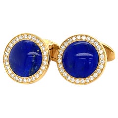 Assil Boutons de manchette magnifiques en or jaune 18 carats, lapis-lazuli et diamants