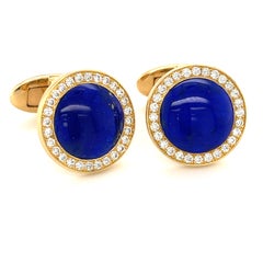 Assil Boutons de manchette magnifiques en or jaune 18 carats, lapis-lazuli et diamants