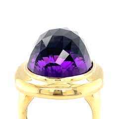 14k Yellow Gold Faceted Oval Amethyst Ring Size 8.25