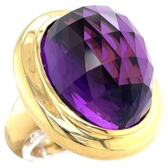 14k Yellow Gold Faceted Oval Amethyst Ring Size 8.25