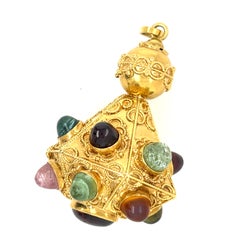 18K Yellow Gold Multicolor Tourmaline “Sputnik” Charm Pendant 16.7 Grams