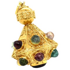 18K Yellow Gold Multicolor Tourmaline “Sputnik” Charm Pendant 16.7 Grams