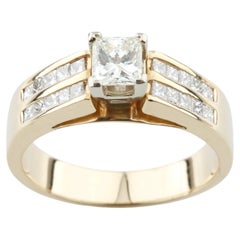 14k Yellow Gold Princess Solitaire Engagement Ring w/ Accent Stones TCW = 1.45 c