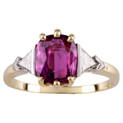 1.50 Carat Ruby with Trillion Diamond Accent 18k Yellow Gold Ring Size 5.5