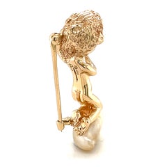 Ruser 14k Yellow Gold "Monday's Child" Brooch w/ Mississippi River Pearl