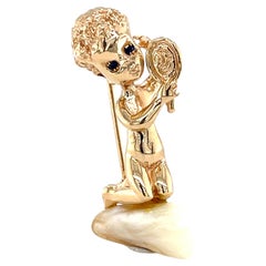Ruser 14k Yellow Gold "Monday's Child" Brooch w/ Mississippi River Pearl