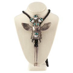 Amazing! Zuni Kachina Sterling Silver & Inlay Bolo Tie