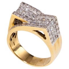 14K Yellow Gold Princess & Round Cut 3.25 carat Diamond Plaque Ring Sz 9
