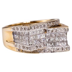 14K Yellow Gold Princess & Round Cut 3.25 carat Diamond Plaque Ring Sz 9