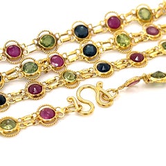 Collana a catena con gemme miste incastonate a castone in oro giallo 18k, 26" Adorabile!
