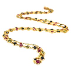 Collana a catena con gemme miste incastonate a castone in oro giallo 18k, 26" Adorabile!