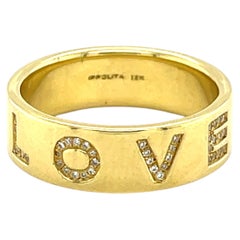 Ippolita 18k Yellow Gold Band Ring with "LOVE" in Melee Diamonds Size 7