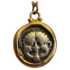 Ancient Greek Silver Hemidrachm Coin, in Modern 18K Gold Pendant, circa 400BC