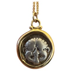Ancient Greek Silver Hemidrachm Coin, in Modern 18K Gold Pendant, circa 400BC