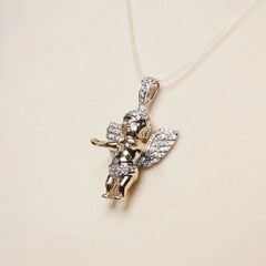 10K-Zweifarb-Anhänger „Cupido-Engel“ aus Gelb- und Weißgold mit Diamanten, 0,50 Karat Gesamtgewicht, 8,9 g