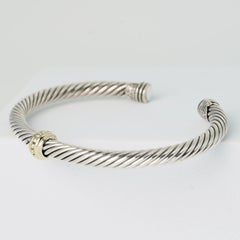 David Yurman Classic Cable Beaded Spacer Cuff Bracelet 14K Gold Sterling Silver