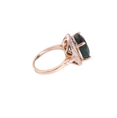 14K Yellow Gold Oval Natural Green Emerald With Diamonds Cocktail Ring Size 7.5