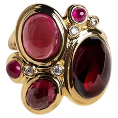 David Yurman Mosaic Multi-Gemstone and Diamond Ring 18K Yellow Gold Size 7