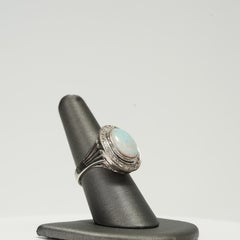 14K White Gold Natural Opal Diamond Halo Estate Ring Jewelry 0.50CTW Size 8