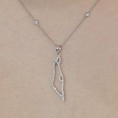 14K White Gold Diamond Israel Map Pendant Necklace 0.44 CTW W/ 18" Station Chain