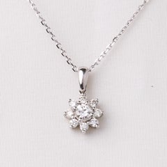 14K White Gold Diamond Sun Halo Flower Pendant 0.33CTW Round Cluster 18" Chain