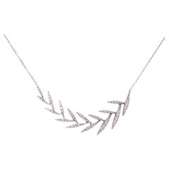 14K White Gold Diamond Leaf Necklace 0.44CTW Nature Branch With 18" Cable Chain