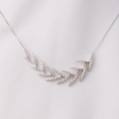 14K White Gold Diamond Leaf Necklace 0.44CTW Nature Branch With 18" Cable Chain