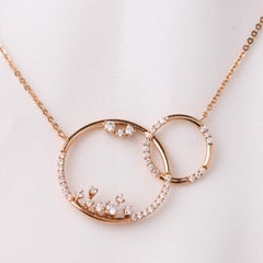 14K Rose Gold Diamond Interlocking Circle Pendant Necklace 0.47 CTW w/ 18” Chain