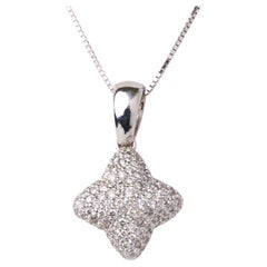 18K White Gold Diamond Quatrefoil Pendant Clover Necklace 0.30 CTW w/ 14K Chain