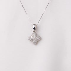 18K White Gold Diamond Quatrefoil Pendant Clover Necklace 0.30 CTW w/ 14K Chain