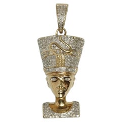 14K Yellow Gold Diamond Egyptian Queen Nefertiti Pendant Pave Charm 1.00CTW 6.9G
