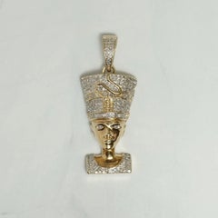 14K Yellow Gold Diamond Egyptian Queen Nefertiti Pendant Pave Charm 1.00CTW 6.9G